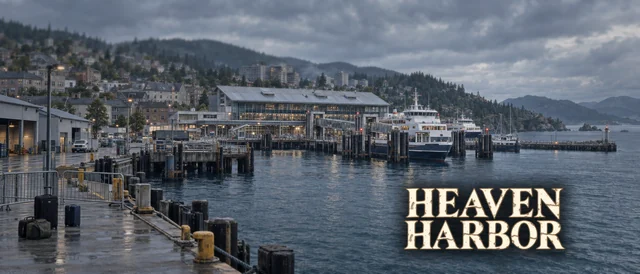 Chapter 2 concept artwork of Heaven Harbor, with the location title.